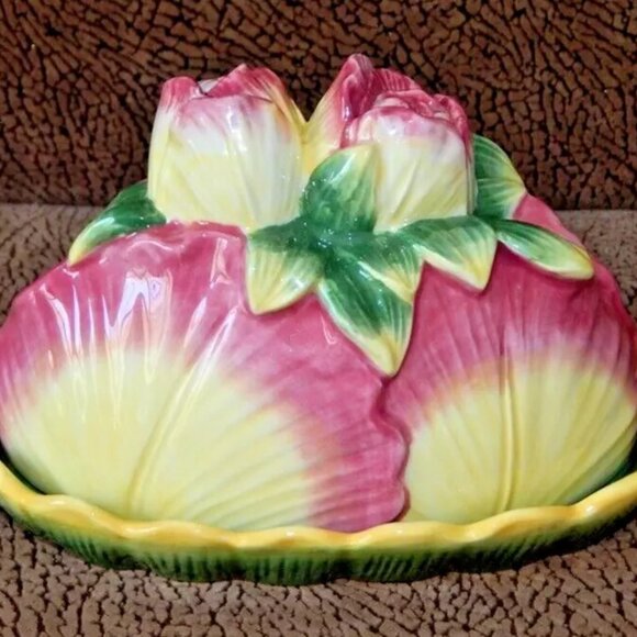 Corner Ruby Botanical Collection Roses Flower Multicolor Butter Dish Ceramic NEW - Picture 6 of 11